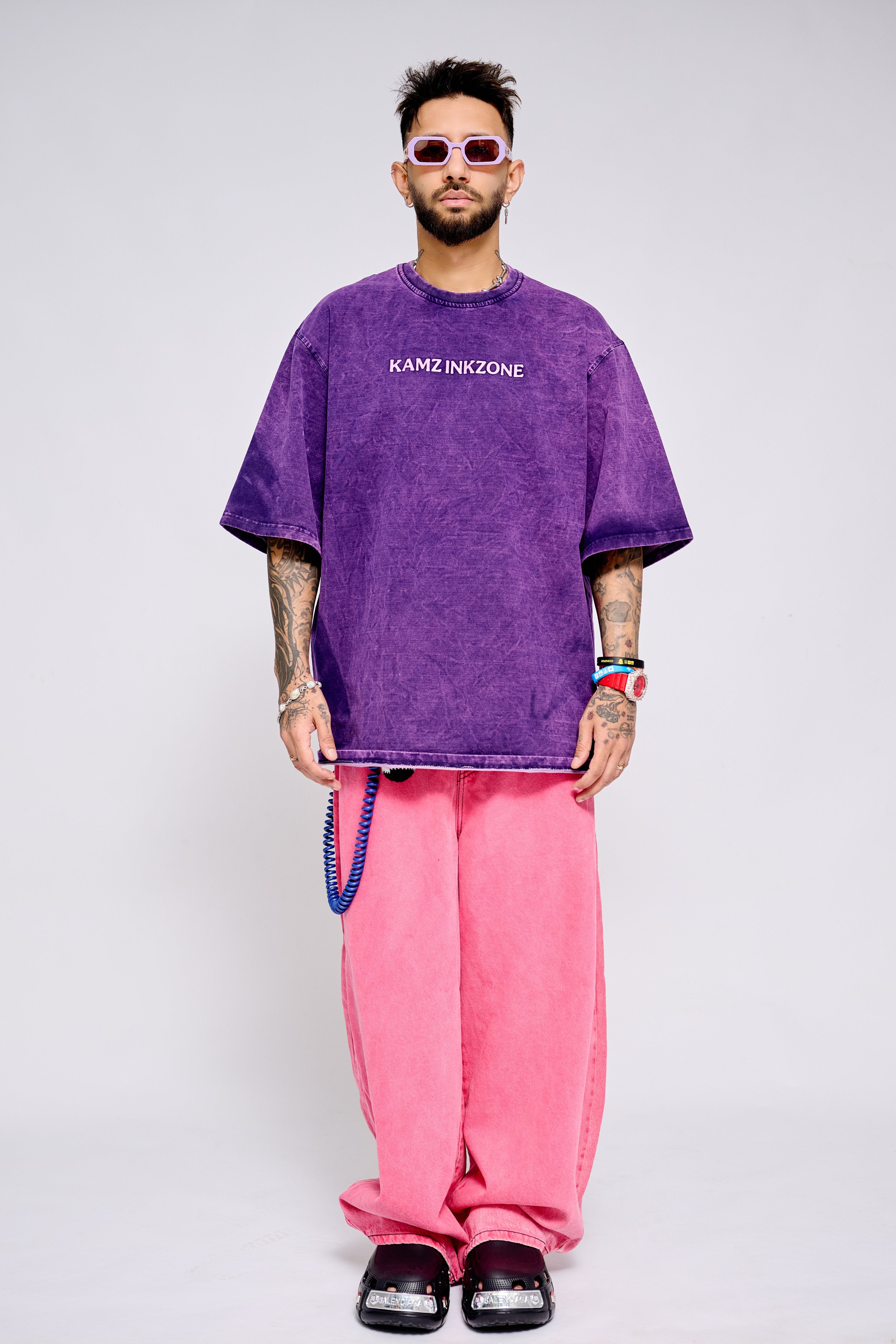 CORE IDENTITY — PURPLE ACID WASH OVERSIZED TEE