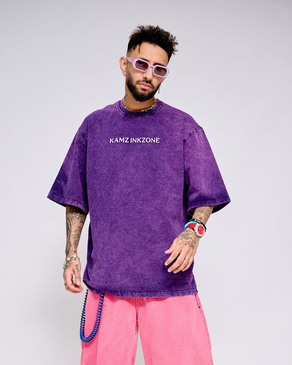 CORE IDENTITY — PURPLE ACID WASH OVERSIZED TEE