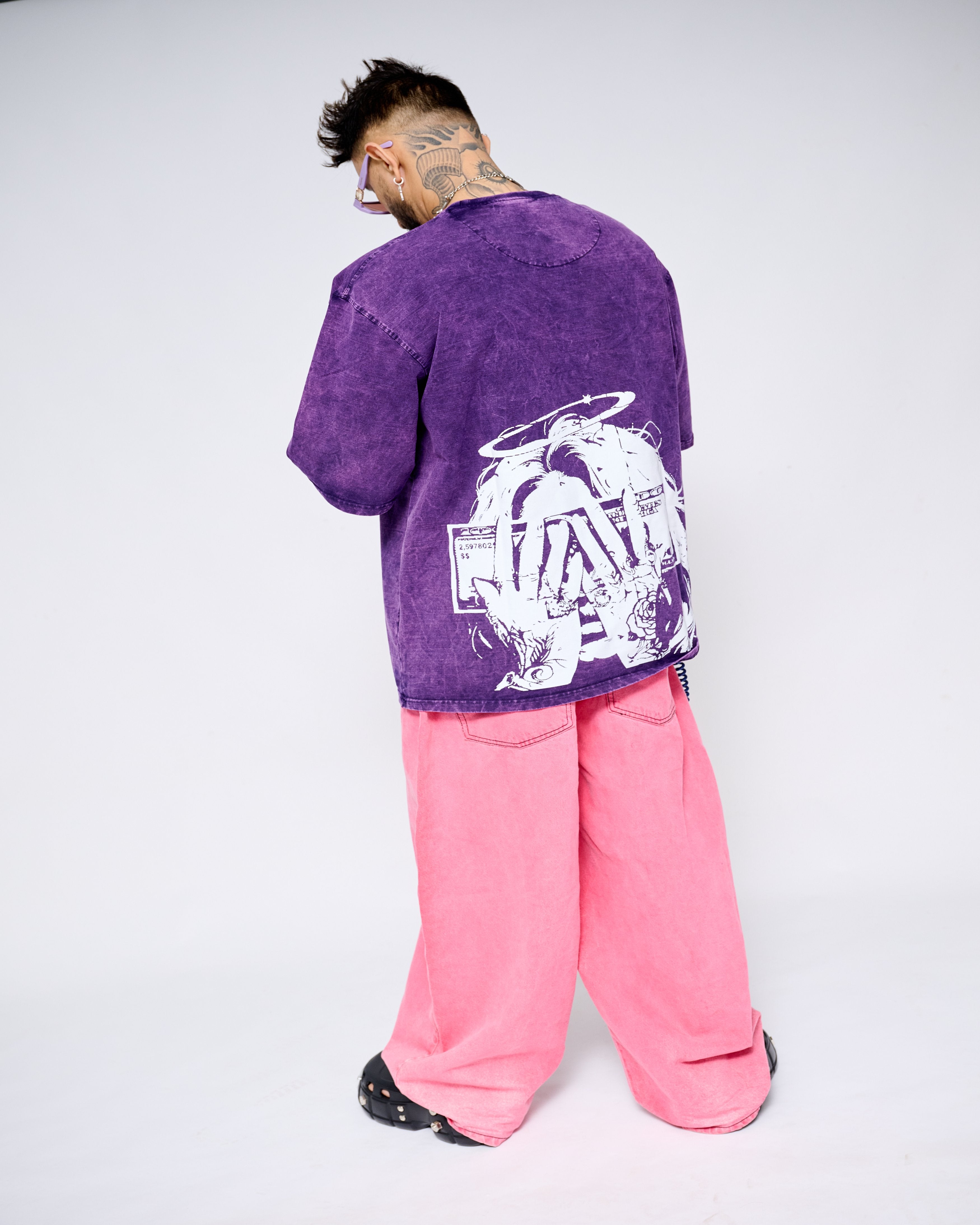 SAINTS & SINNERS — PURPLE ACID WASH OVERSIZED TEE