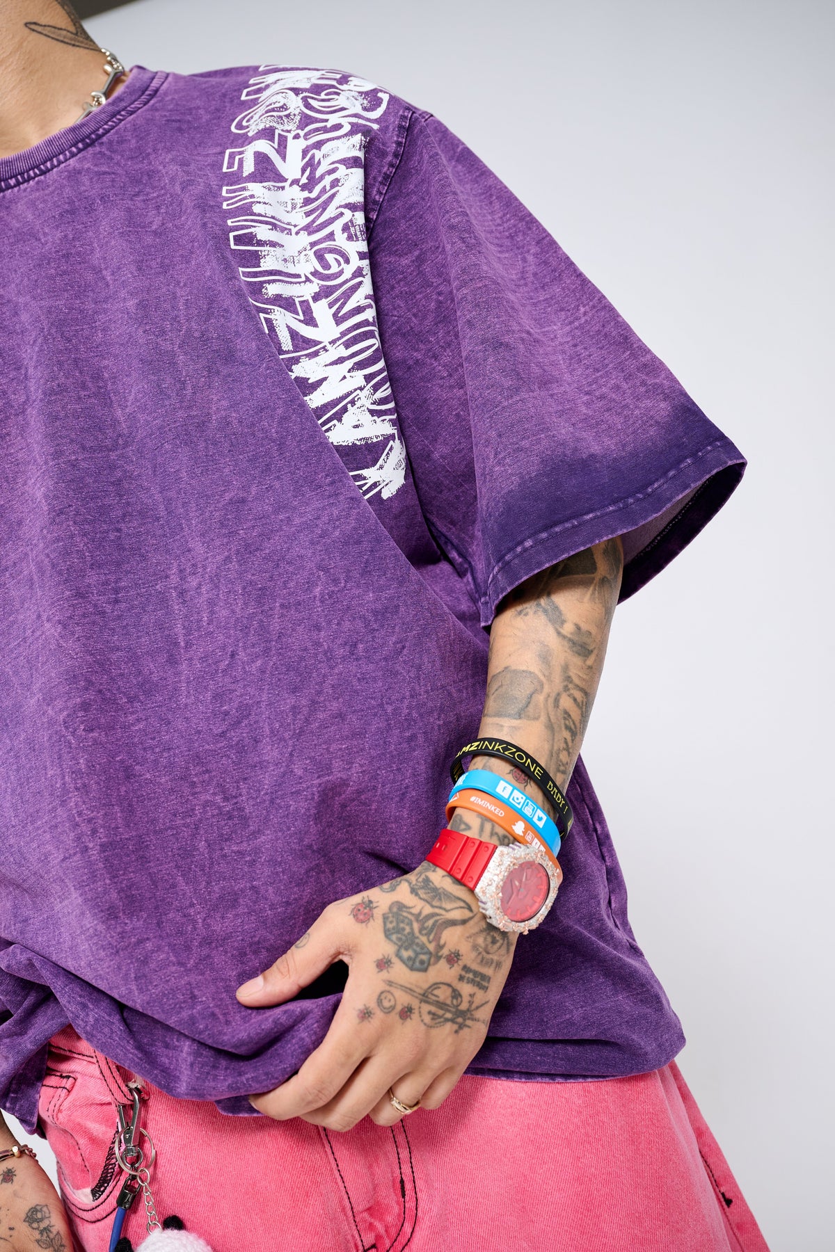 FOREVER — PURPLE ACID WASH OVERSIZED TEE