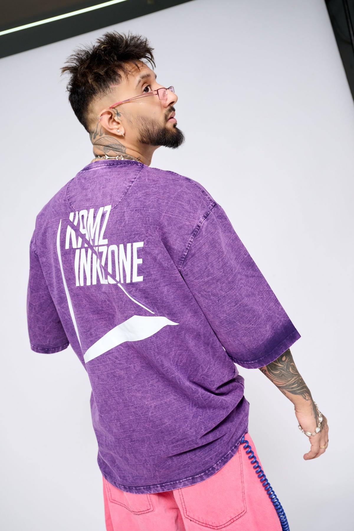 CORE IDENTITY — PURPLE ACID WASH OVERSIZED TEE