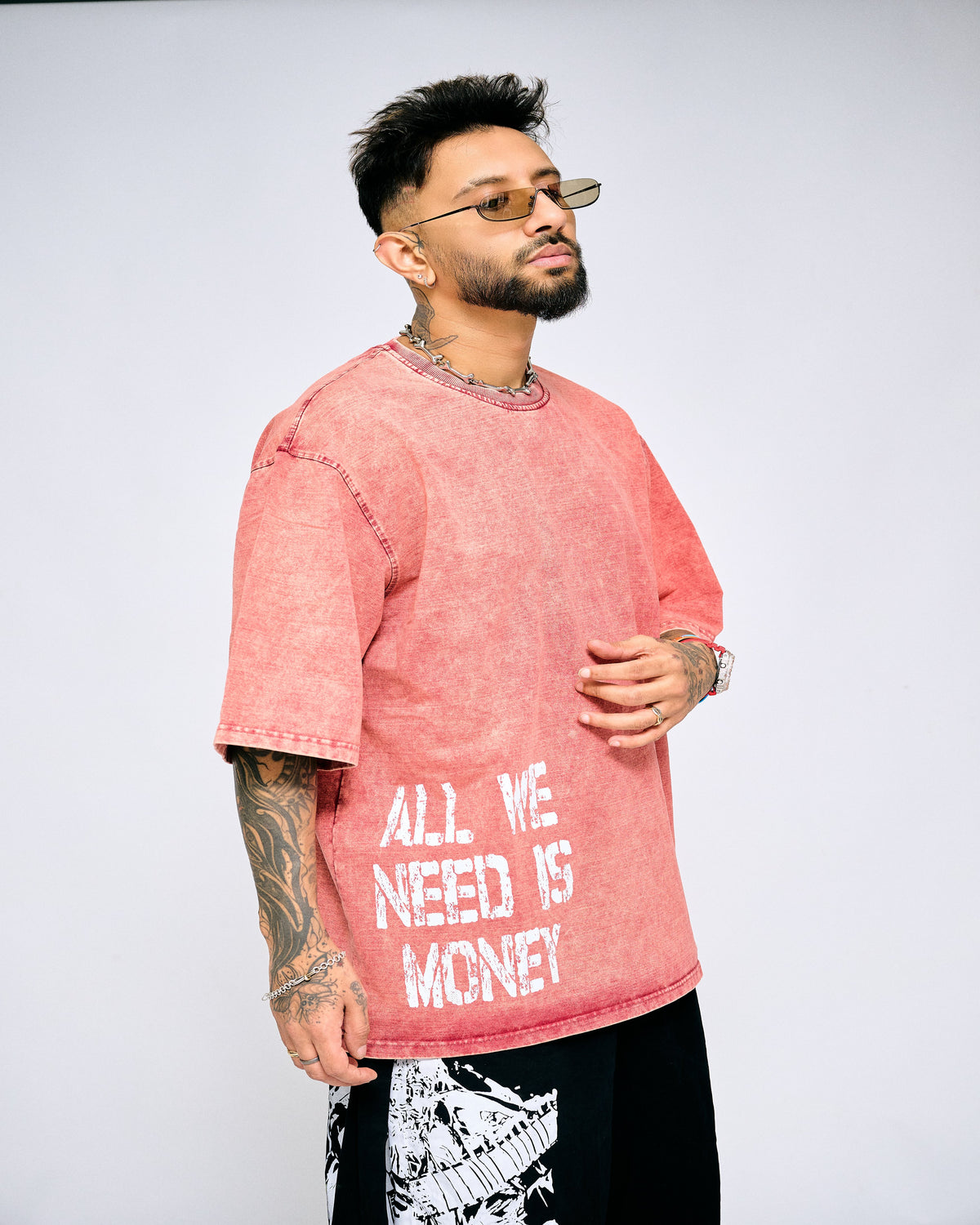 ALL WE NEED IS MONEY — WASHED CORAL OVERSIZED TEE