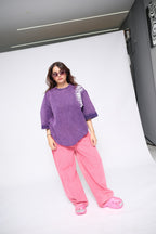 FOREVER — PURPLE ACID WASH OVERSIZED TEE