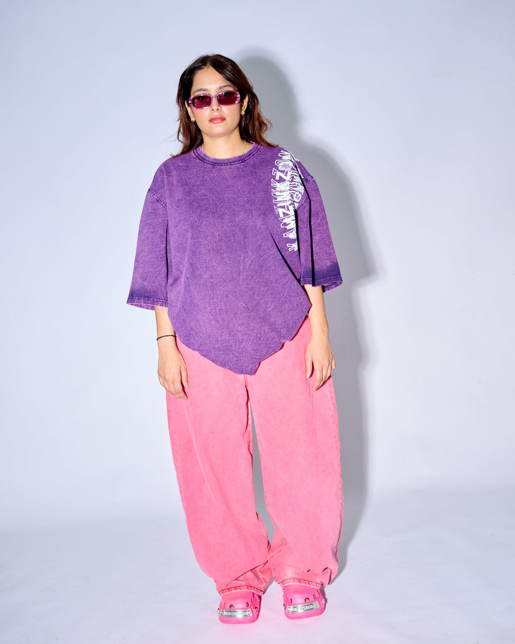 FOREVER — PURPLE ACID WASH OVERSIZED TEE