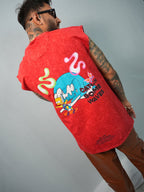 CATCH SOME WAVES — Washed Red Oversized Tank