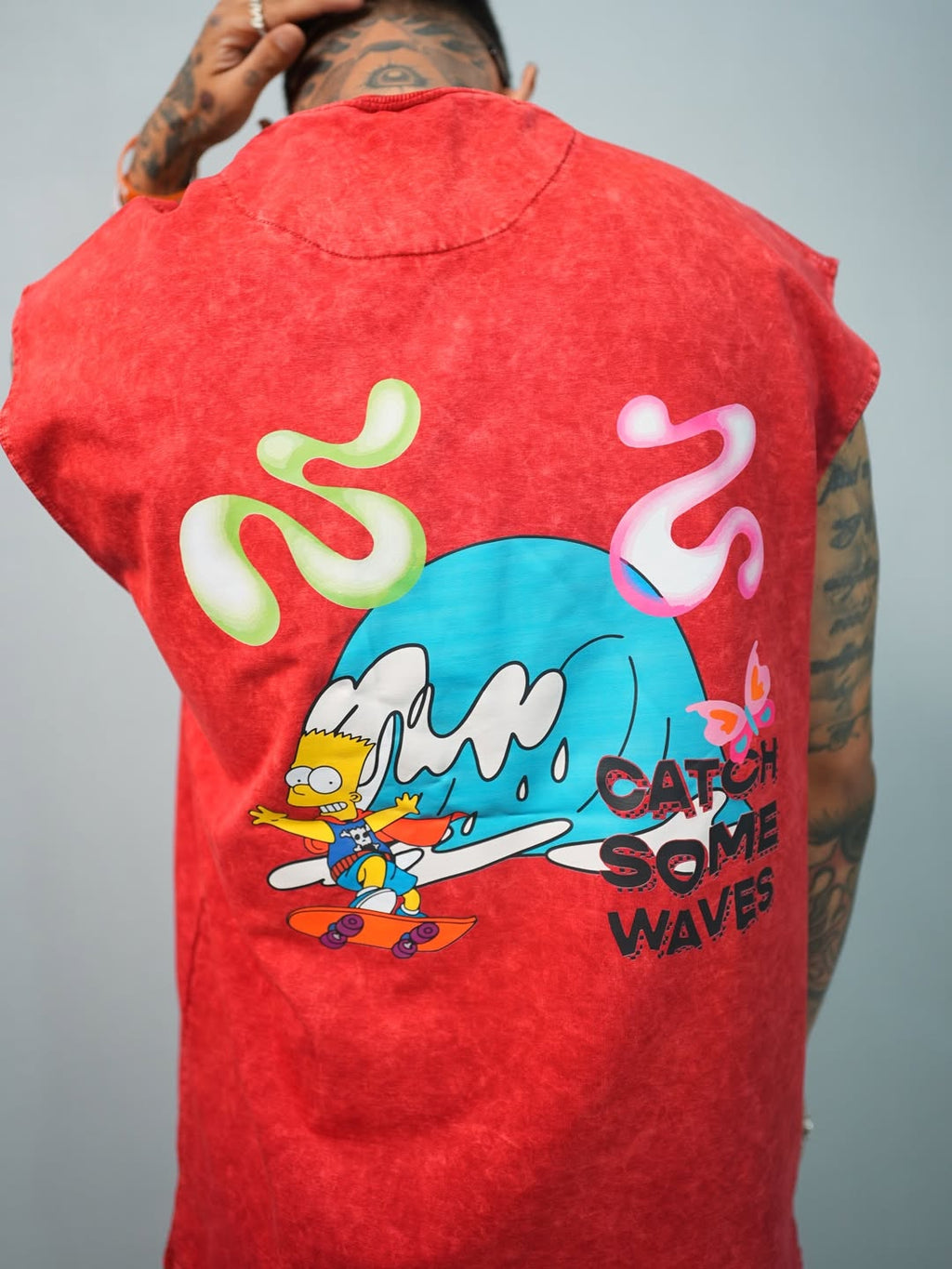 CATCH SOME WAVES — Washed Red Oversized Tank