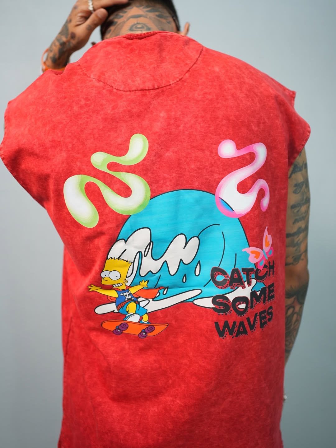 CATCH SOME WAVES — Washed Red Oversized Tank